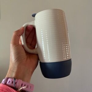 Ello Ceramic Travel Mug With Lid Textured White‎ Navy Blue Spill Proof